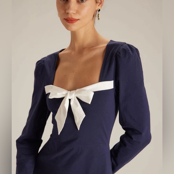 NWT RIHOAS Bowknot Collar Contrast Midi Dress Sz s - Picture 3 of 9